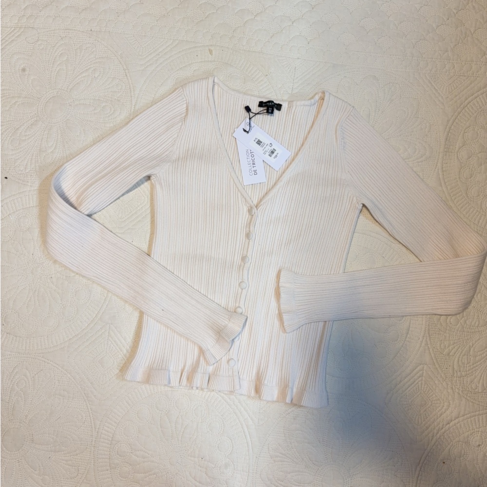 Dynamite Cream Ribbed Button-Up Cardigan